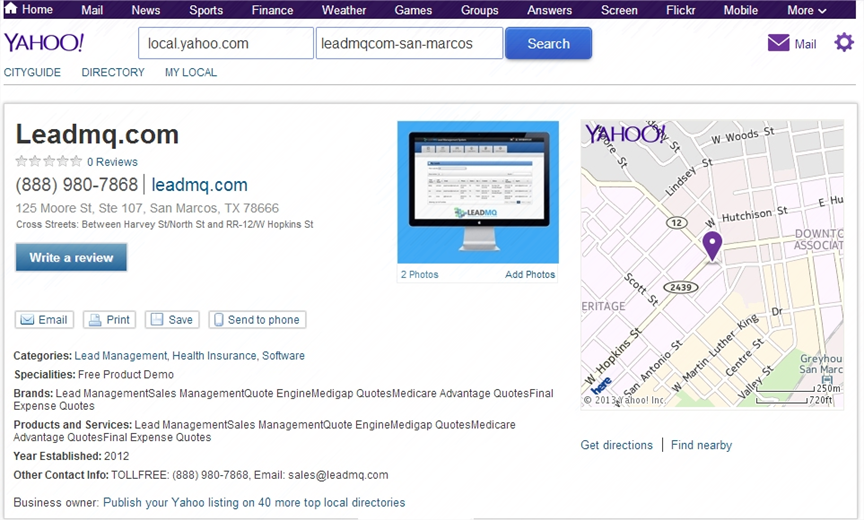 LeadMQ on Yahoo! Local